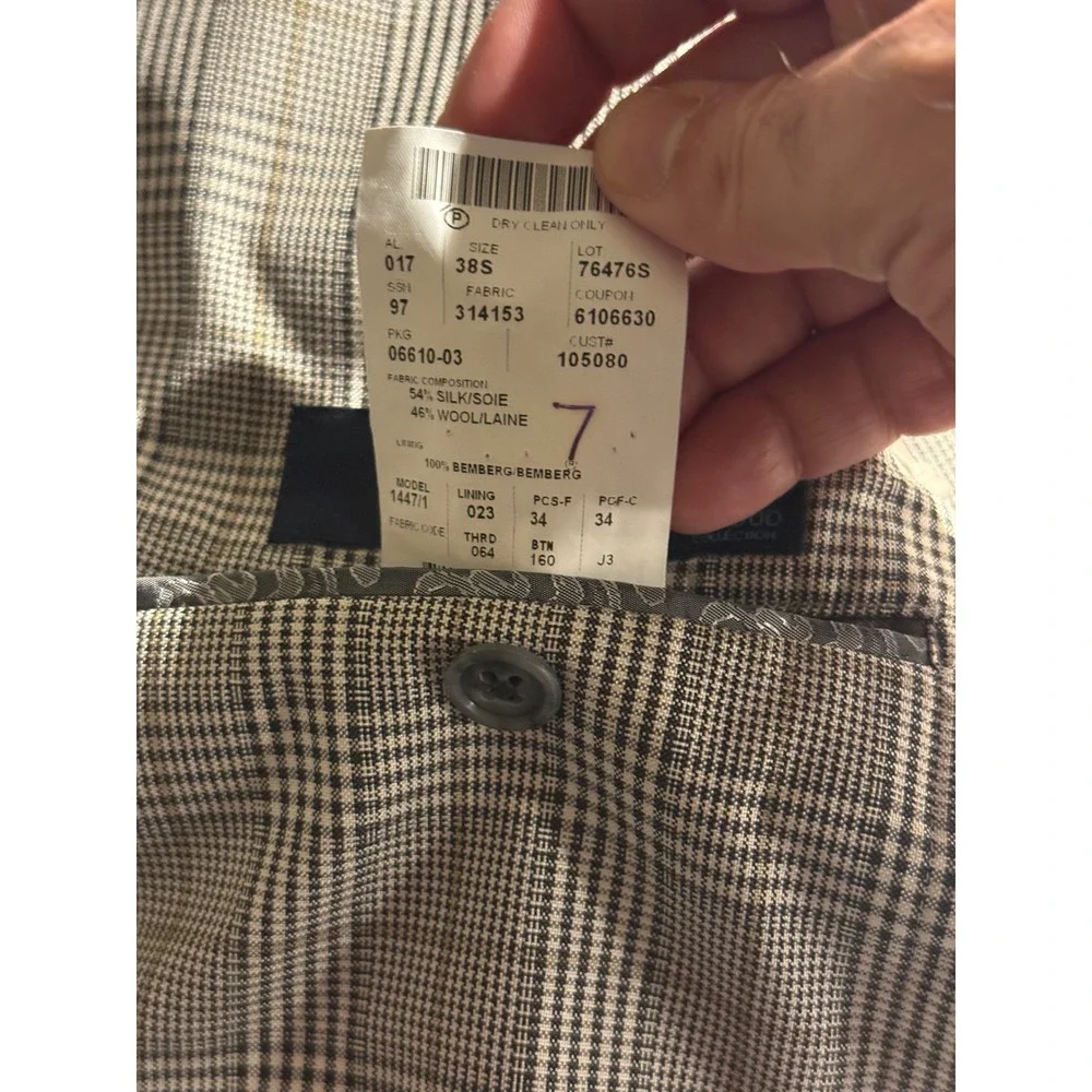 Joseph Abboud Silk Wool Glen Plaid Blazer Sport Coat Mens 38S Grey Tan